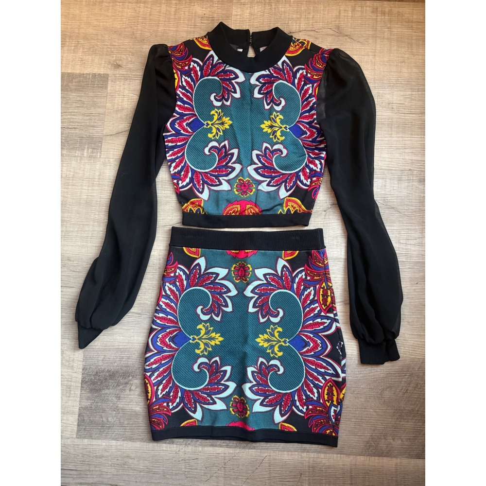 Bebe Two-Piece Floral Print Crop Top & Mini Skirt Set Women's XS